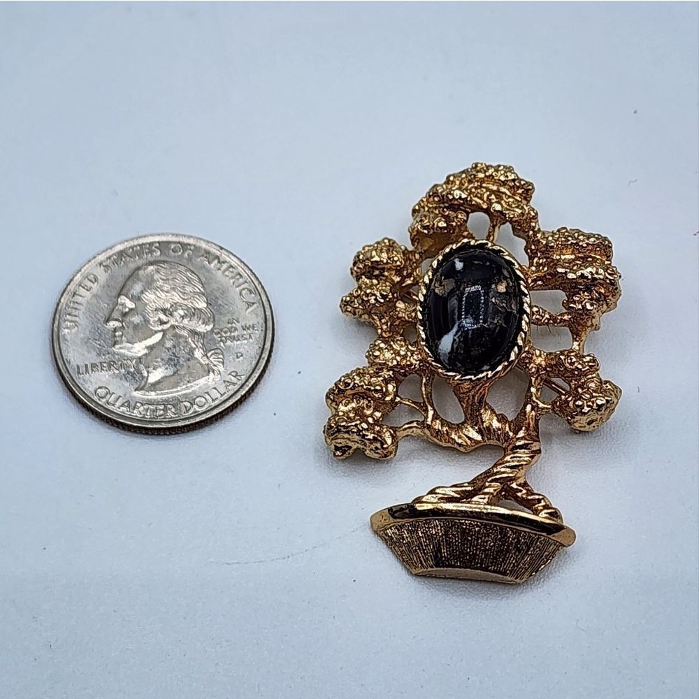 Gold & black Bonsai tree brooch